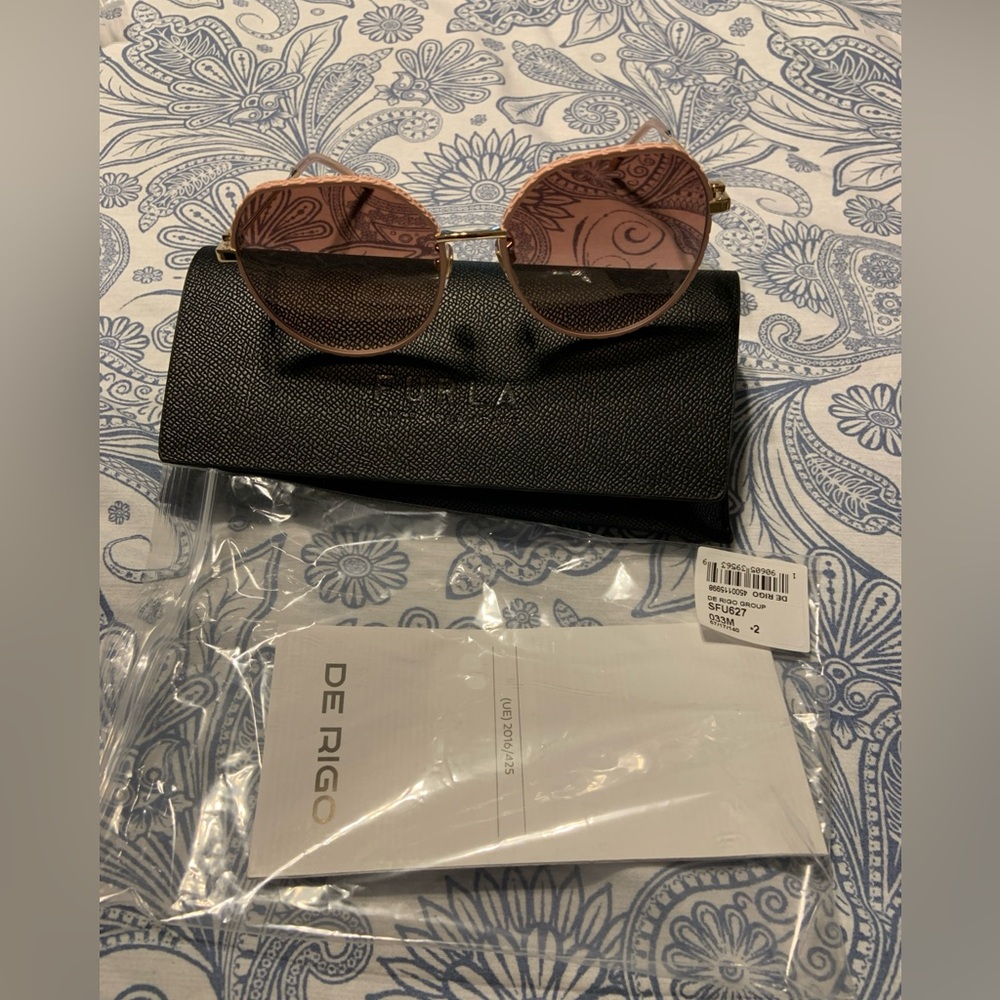 Furla ladies 57 mm gradient round sunglasses shiny rose gold with case